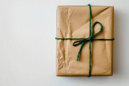 a brown paper wrapped in green string