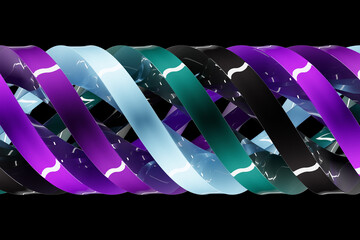 3d illustration of a stereo strip of different colors. Geometric stripes similar to waves. Simplified blue dna line