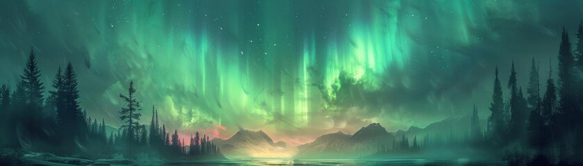 Vibrant aurora borealis simulation, ideal for natural wonder and breathtaking sceneries