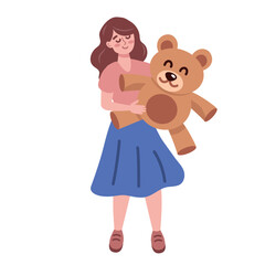 woman with teddy donation