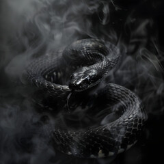 A black snake surrounded by smoke