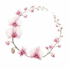 orchid themed frame or border for photos and text. watercolor illustration, Perfect for nursery art, simple clipart, single object, white color background. For greeting card.