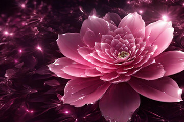 Pink fractal magic bloom background shiny flower