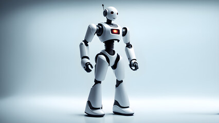 A robot on a solid color background, with the concept of artificial intelligence and a business background, can interact with life and banner backgrounds
