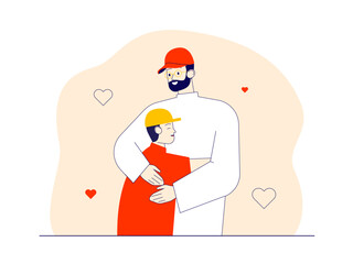 Young father and son hugging eachother. Happiness vector illustration