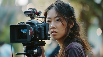 Portrait of a Young Woman with Bokeh Lights