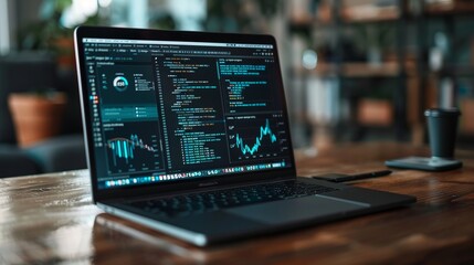 digital coding with graph and matrix on a laptop. Programmer's Day, World Productivity Day Background Concepts