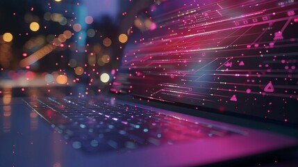 digital coding with graph and matrix on a laptop. Programmer's Day, World Productivity Day Background Concepts