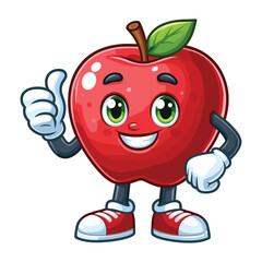 Cute Cartoon Apple fruit character giving a thumbs up