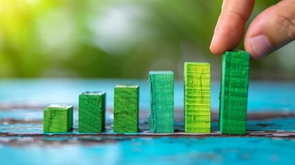 business development and growth success process concept, close up hand arranging wood block stacking, background with copy space