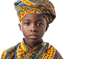 A confident African American boy standing tall and proud, radiating self-assurance and determination, presented in a photorealistic style on a white backdrop.
