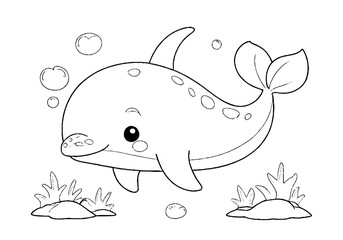 Coloring page of cute dolphin for kids coloring book	