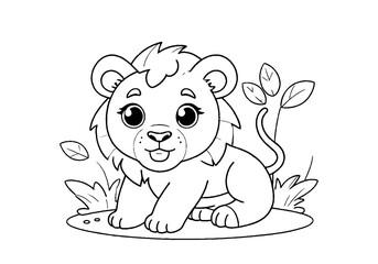 Coloring page of little baby lion for kids coloring book	