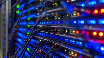 Colorful high speed fiber optic cable,
network cables in data center, network connection