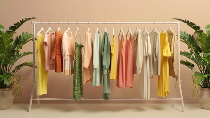 Line of women s clothing on a garment rack