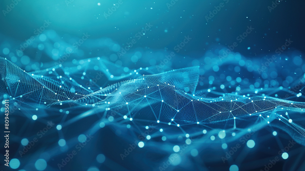 Aufkleber abstract connected dots and lines on blue background. communication and technology network concept w