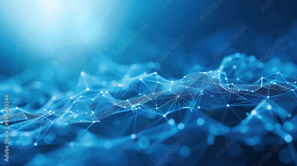 Poster abstract connected dots and lines on blue background. communication and technology network concept w