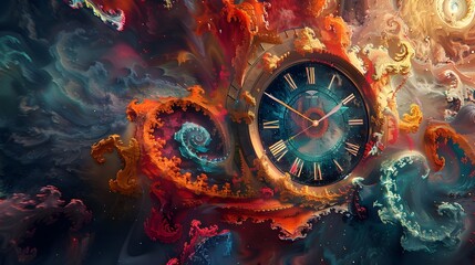 Surreal Timeclock with Fragmented Elements and Dreamlike Qualities