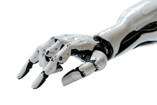 A photo of a robotic hand writing a letter, on a white background. .,realistic photos on a white background