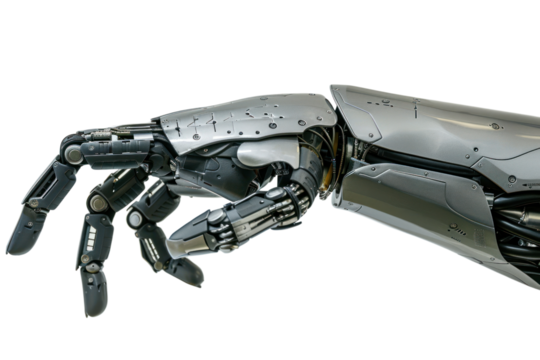 A photo of a robotic hand writing a letter, on a white background. .,realistic photos on a white background