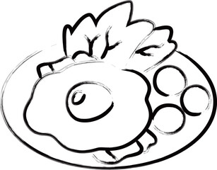 筆書き単品食べ物イラスト　ベーコンエッグ