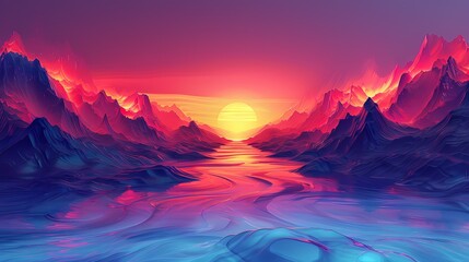 Colorful holographic terrain mountains illustration poster background