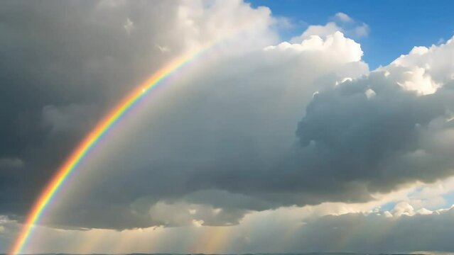 Blue sky Time lapse with colorful rainbow, rainbow in blue sky with clouds, beautiful rainbow, footage, 4k footage, videos, short video. animation, slow motion