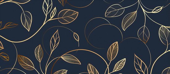 luxury navy blue floral pattern curve golden line abstact texture banner background