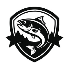 Fishing fish in the water blank and white vintage logo vector design template