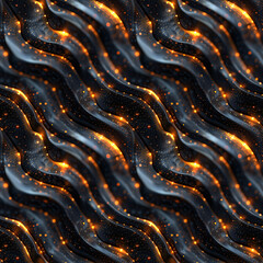 Abstract Dark Black Ripples with Bright Glowing Light Between the Ripples, Creating a Hypnotic Effect. Seamless Repeatable Background.