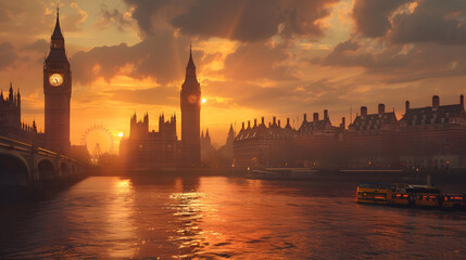 Scenic View of the Iconic Big Ben with the River Thames at Sunset - The Quintessential UK Experience