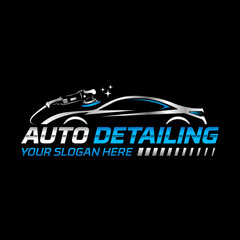 Sports vehicle auto detailing logo. Luxury motor car detailing emblem. Auto garage silhouette icon. Automotive dealership showroom