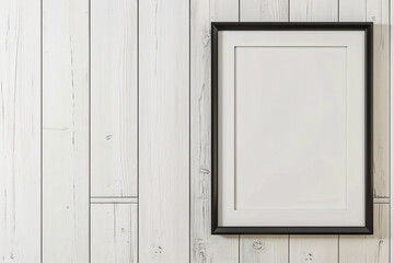 a picture frame hanging on a wall with a wooden floor
