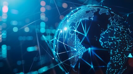 Closeup of Futuristic Digital Globe Depicting Global Network Connectivity and High-Speed Data Transfer