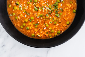 plant-based barley and peas curry with tikka masala sauce