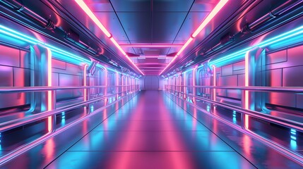 Luminous Metallic Sci-Fi Corridor with Grunge Ambiance and Neon Illumination