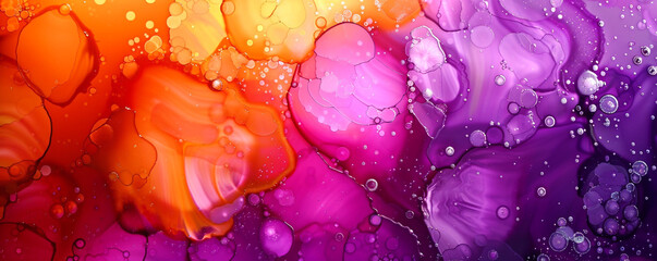 Abstract background with neon purple and bright orange, alcohol ink blended with oil paint textures.