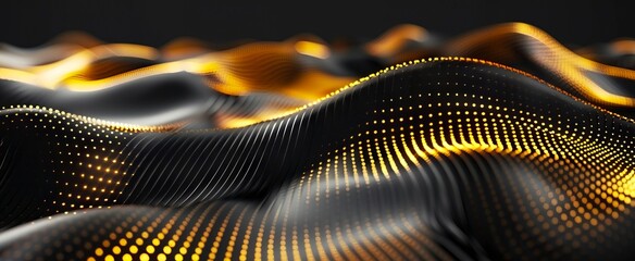 A black and gold abstract wave with light.