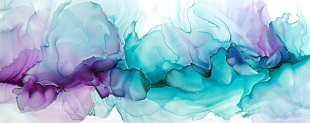 Abstract painting in soft aqua and vivid purple, alcohol ink with textured oil paint.