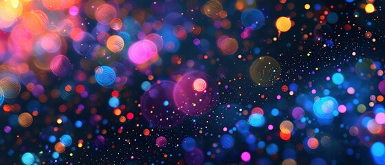 Naklejka premium A Gradient From Twilight to Darkness is Adorned with Sparkling Points of Light, Interwoven with Geometric Shapes in a Fusion of Modern and Abstract Styles