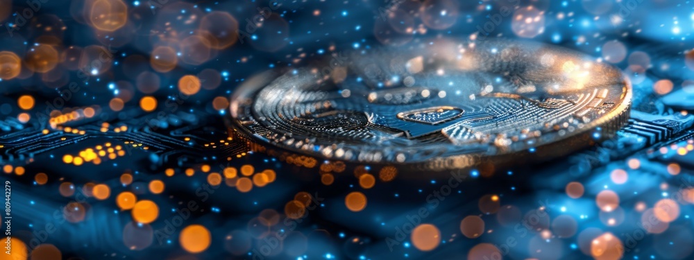 Poster blockchain wallet transaction being verified, visualized as secure and minimalistic