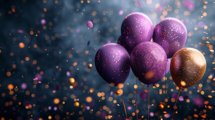 Festive purple and gold balloons with sparkles