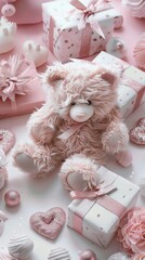 Pink teddy bear and gifts valentine's theme