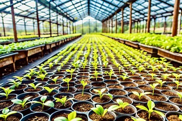 Seedling nursery with young potted palnts