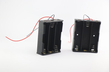 Lithium ion battery holder without cover and can hold 3 batteries isolated on the white background