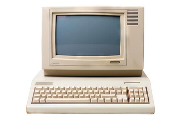 Fototapeta premium The image shows a beige vintage computer from 80s with a blank screen.