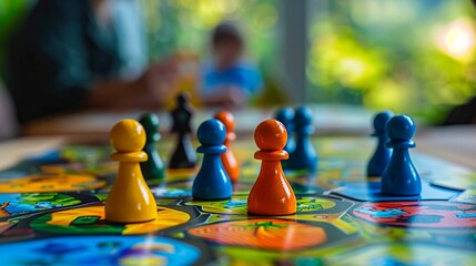 A board game with colorful pieces on it.