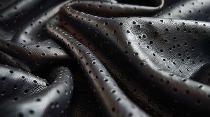 A close up of a black leather fabric.