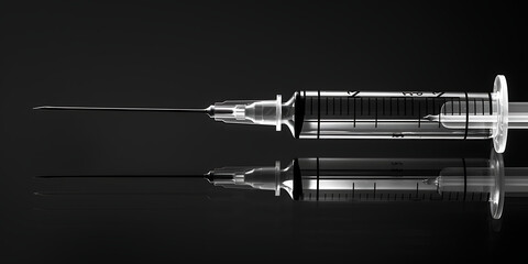 Syringe for medical presentation with black background
