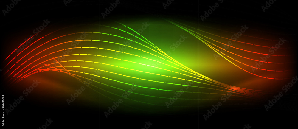 Poster a stunning visual effect lighting display of a green and red wave against a black background, creati